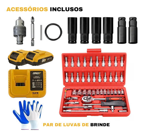Kit Chave De Impacto 21v Parafusadeira + Jogo Soquete 46pç