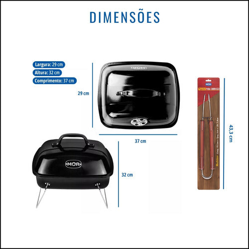 Kit Churrasqueira Carvão Bafo Tipo Maleta Dobrável Portátil