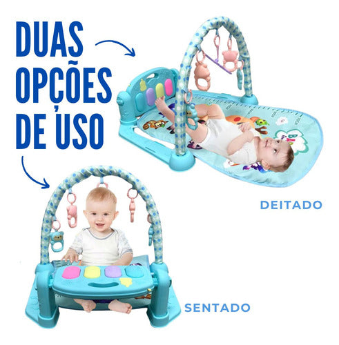 Tapete Azul De Atividades P/ Bebê Musical, Luz E Brinquedos