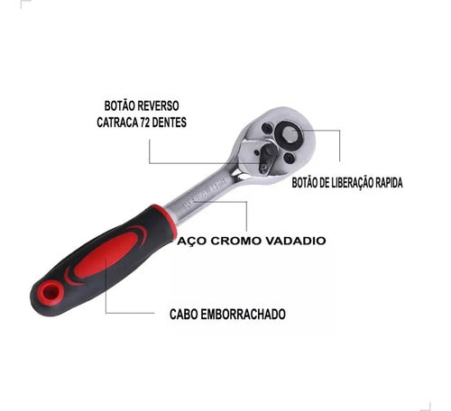 Kit Chaves Jogo Catraca Reversível Soquetes 46 Peças