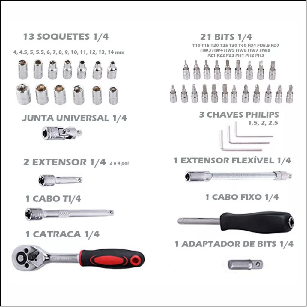 CHAVE DE IMPACTO 21V + CHAVE CATRACA 46 Pçs