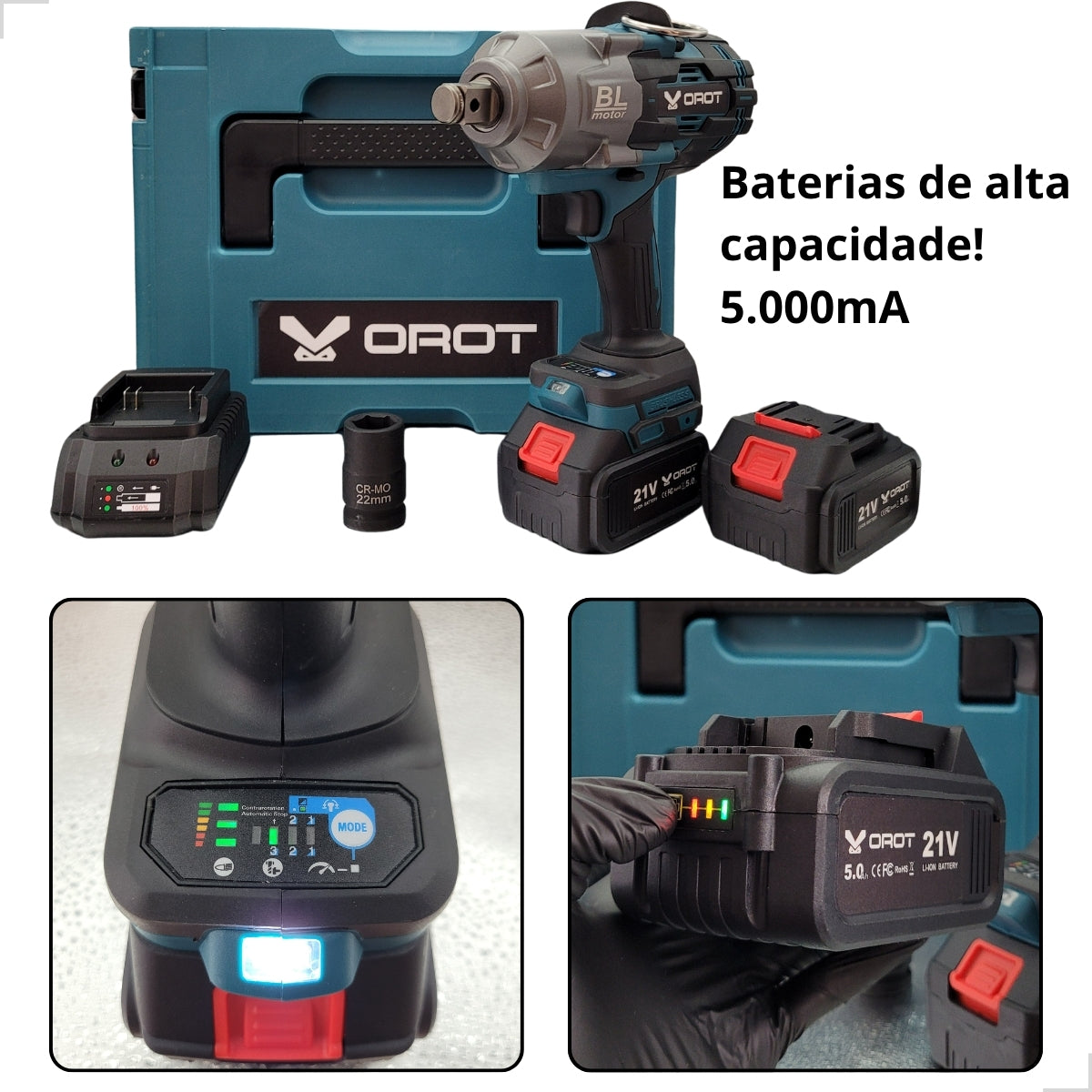 CHAVE DE IMPACTO COM BATERIA RECARREGAVEL 2000N 3/4